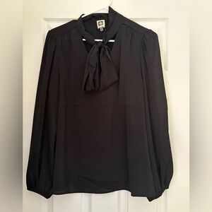 Women's Black Tie-Neck Blouse